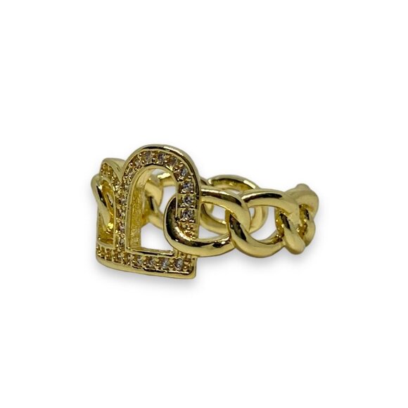 "B" Initial Rhinestone Chain Link Band Adjustable Ring Size 5.5-6 - Picture 5 of 6